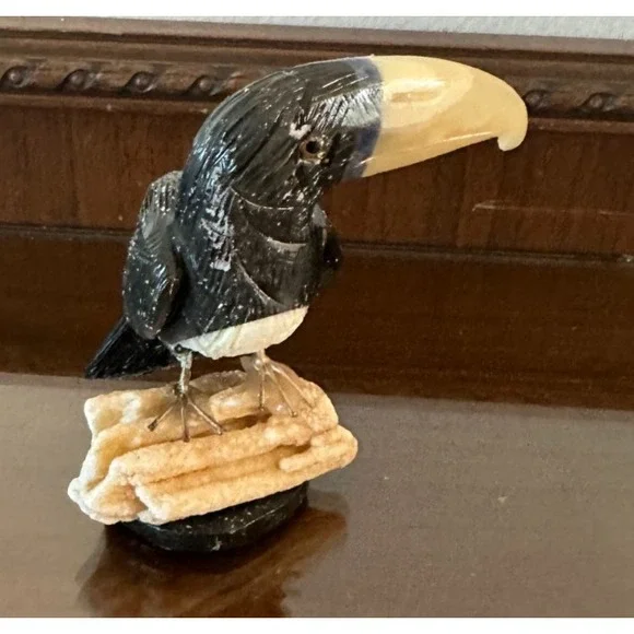 Hand Carved Toucan Bird Perched on Rock Earth Tone Colors - Picture 2 of 3